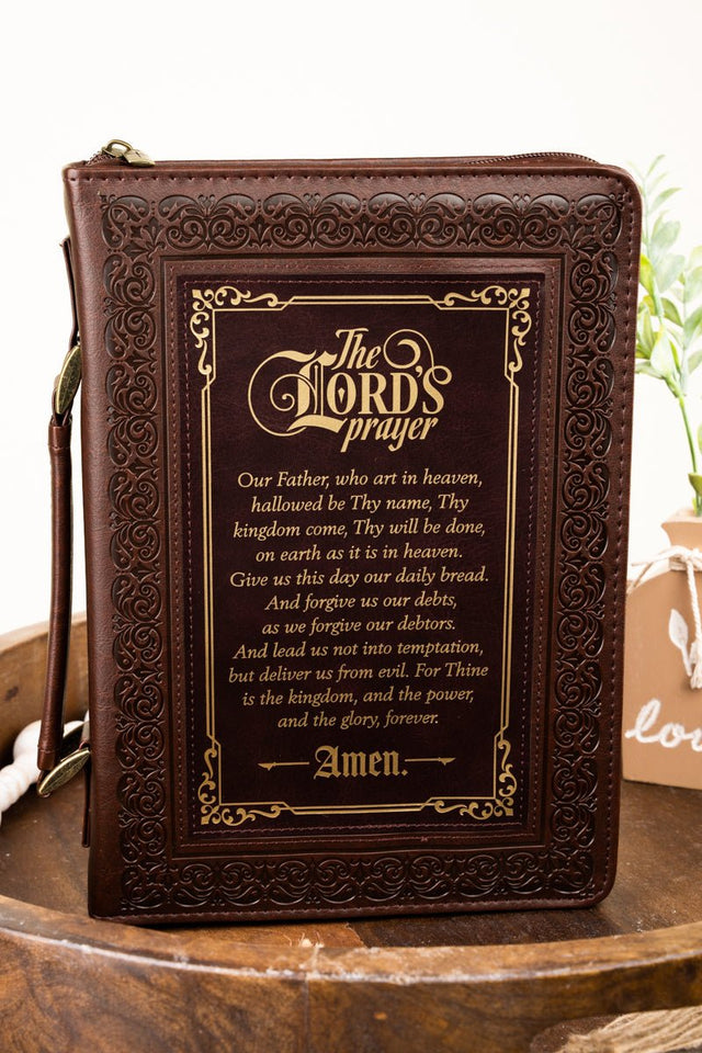 The Lord's Prayer Walnut and Burgundy LuxLeather Large Bible Cover - Wholesale Accessory Market
