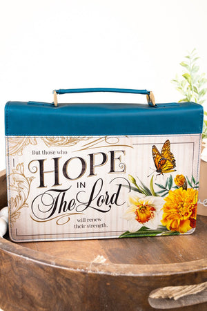 Hope in the Lord Floral Mediterranean Blue LuxLeather Large Bible Cover - Wholesale Accessory Market