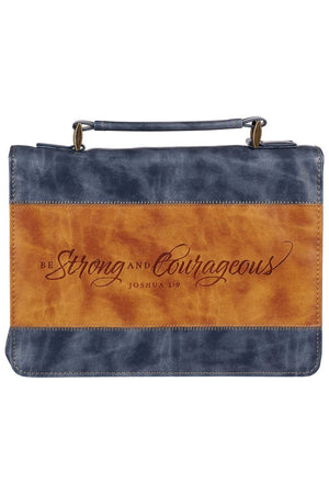 Strong and Courageous Butterscotch and Navy Faux Leather Large Bible Cover - Wholesale Accessory Market