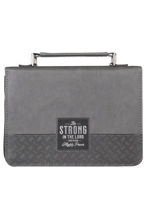 Be Strong in the Lord Gray Faux Leather Large Bible Cover - Wholesale Accessory Market