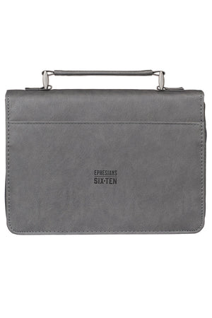Be Strong in the Lord Gray Faux Leather Large Bible Cover - Wholesale Accessory Market