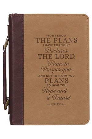 The Plans Burgundy and Tan Faux Leather Large Bible Cover - Wholesale Accessory Market