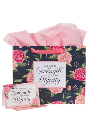 Strength & Dignity Pink Rose Large Landscape 3-in-1 Gift Bag Set - Wholesale Accessory Market