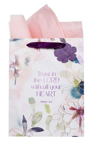 Trust in the Lord Purple Bloom Large Portrait Gift Bag - Wholesale Accessory Market