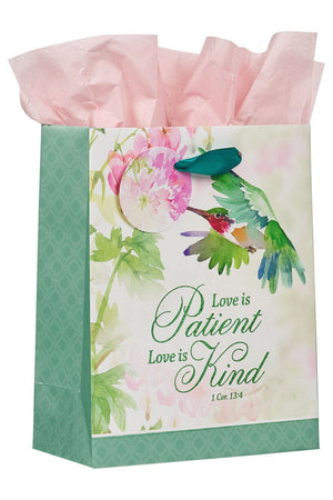 Love is Patient Hummingbird Floral Medium Gift Bag - Wholesale Accessory Market