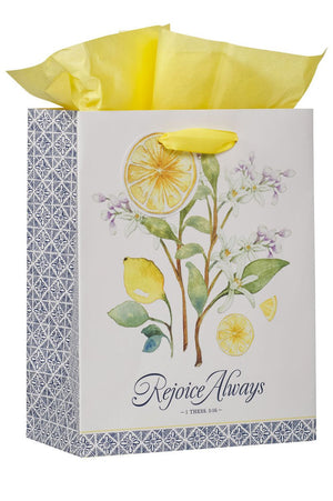 Rejoice Always Lemon Floral Medium Gift Bag - Wholesale Accessory Market