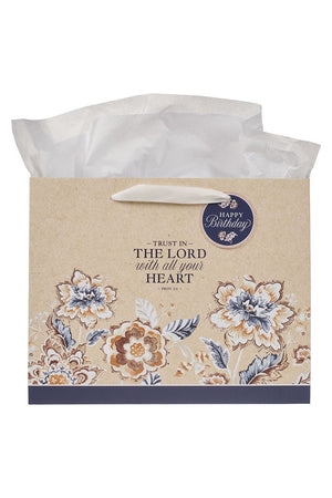 Trust in the Lord Honey Brown Floral Large Landscape Gift Bag - Wholesale Accessory Market