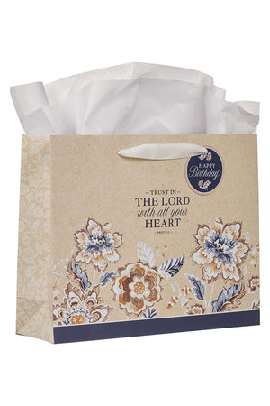 Trust in the Lord Honey Brown Floral Large Landscape Gift Bag - Wholesale Accessory Market