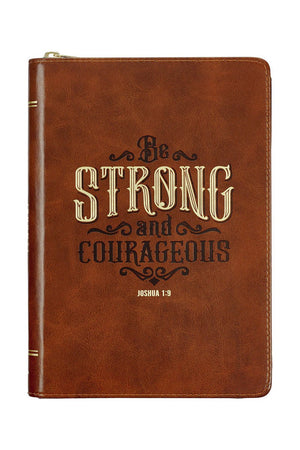 Strong and Courageous Honey Brown LuxLeather Zippered Journal - Wholesale Accessory Market