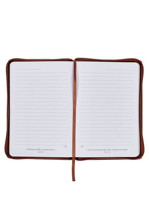 Strong and Courageous Honey Brown LuxLeather Zippered Journal - Wholesale Accessory Market