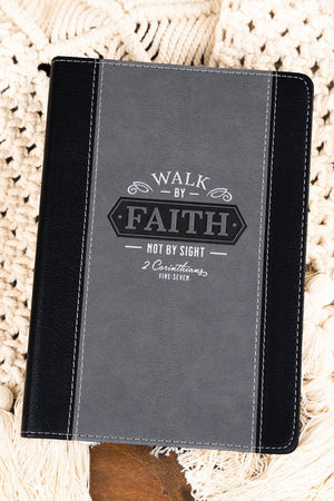 Walk by Faith Black and Gray LuxLeather Journal - Wholesale Accessory Market