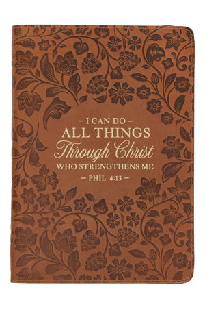 I Can Do All Things Through Christ Honey Brown Faux Leather Zippered Journal - Wholesale Accessory Market