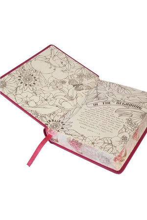 Bright Pink Floral Faux Leather KJV My Creative Bible - Wholesale Accessory Market