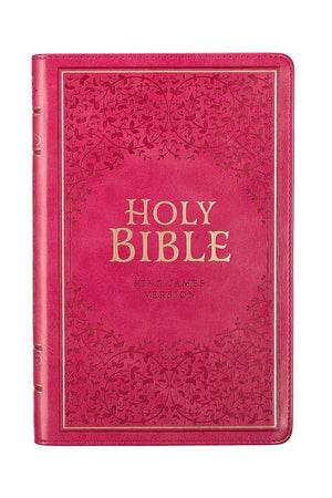 Pink Botanical Faux Leather KJV Deluxe Gift Bible with Thumb Index - Wholesale Accessory Market