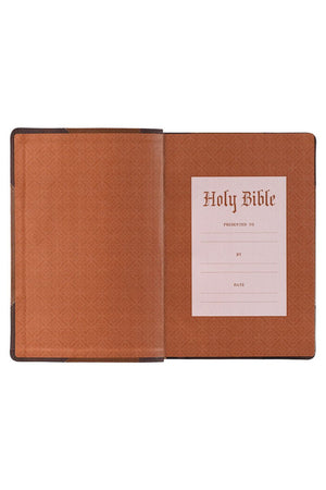 Two-Tone Brown Faux Leather Giant Print KJV Full-Size Bible with Thumb Index - Wholesale Accessory Market