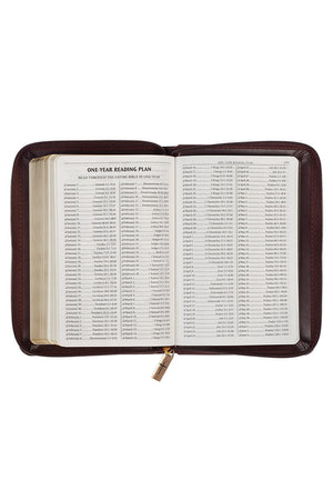 Burgundy and Saddle Tan Faux Leather KJV Zippered Compact Bible - Wholesale Accessory Market