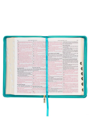Teal Floral Faux Leather Zippered KJV Deluxe Gift Bible with Thumb Index - Wholesale Accessory Market