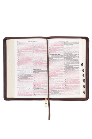 Espresso Lion Faux Leather Zippered KJV Deluxe Gift Bible with Thumb Index - Wholesale Accessory Market