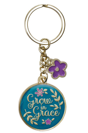 Grow In Grace Teal Metal Keyring - Wholesale Accessory Market