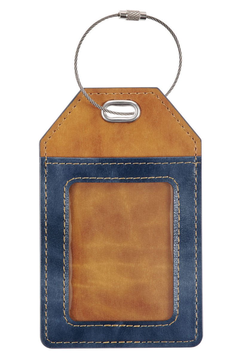 Strong and Courageous Butterscotch and Navy Faux Leather Luggage Tag