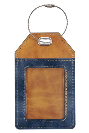 Strong and Courageous Butterscotch and Navy Faux Leather Luggage Tag - Wholesale Accessory Market