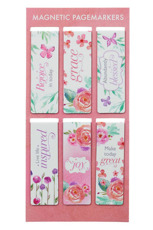 Live Life Inspired Floral 6 Piece Magnetic Page-Marker Set - Wholesale Accessory Market
