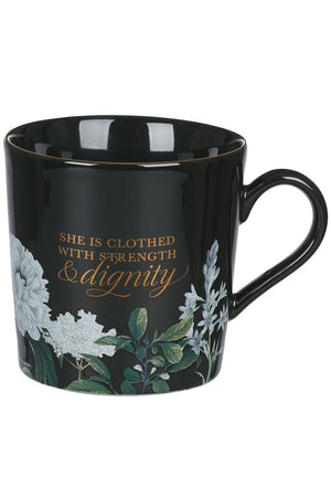 Strength & Dignity Black Floral Mug - Wholesale Accessory Market