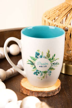 Be Still and Know Teal Floral Mug - Wholesale Accessory Market