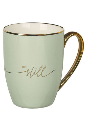 Be Still Soft Green with Gold Handle Mug - Wholesale Accessory Market