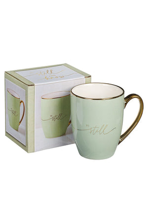 Be Still Soft Green with Gold Handle Mug - Wholesale Accessory Market