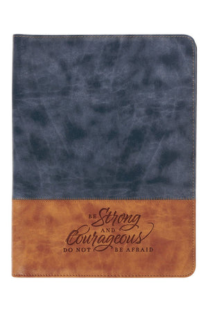 Strong and Courageous Butterscotch and Navy Faux Leather Zippered Portfolio - Wholesale Accessory Market