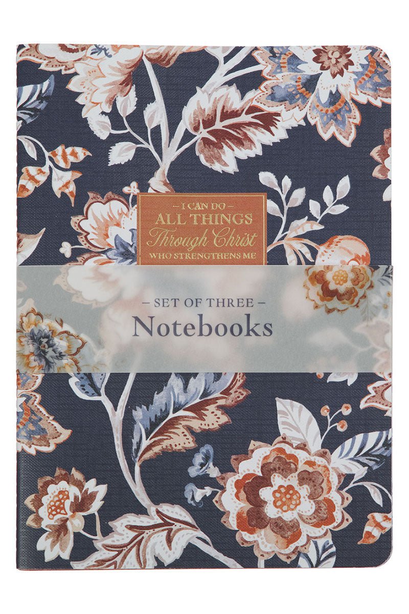 Set of 3 I Can Do All Things Brown & Navy Notebooks - Wholesale Accessory Market