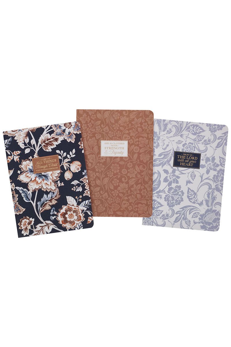 Set of 3 I Can Do All Things Brown & Navy Notebooks - Wholesale Accessory Market