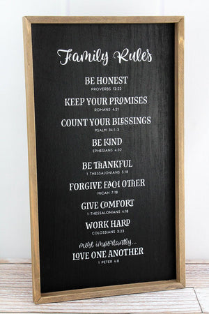 21 x 12 'Family Rules' Framed Wood Wall Sign - Wholesale Accessory Market
