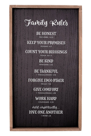 21 x 12 'Family Rules' Framed Wood Wall Sign - Wholesale Accessory Market