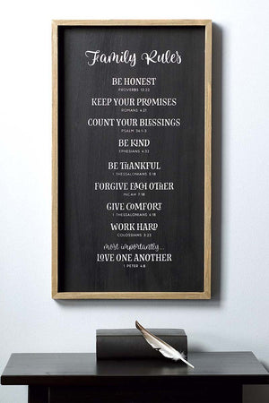 21 x 12 'Family Rules' Framed Wood Wall Sign - Wholesale Accessory Market