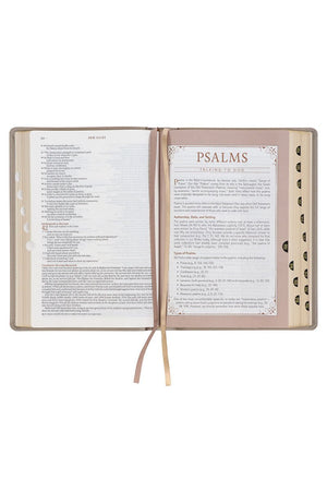 Embroidered Taupe Faux Leather NLT Spiritual Growth Bible - Wholesale Accessory Market