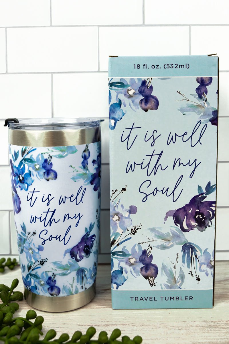 It Is Well With My Soul Purple Posies Stainless Steel Travel Mug with Straw - Wholesale Accessory Market