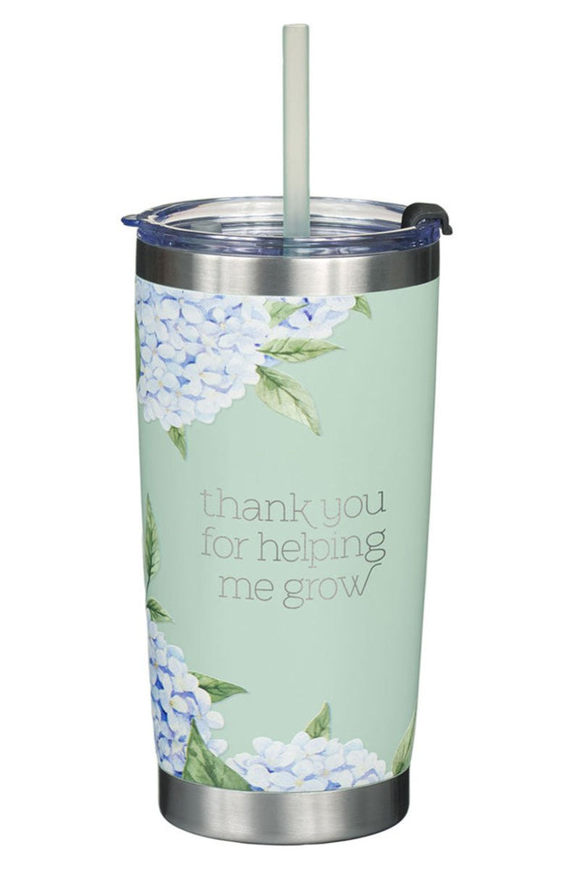 Thank You For Helping Me Grow Stainless Steel Travel Mug with Straw - Wholesale Accessory Market