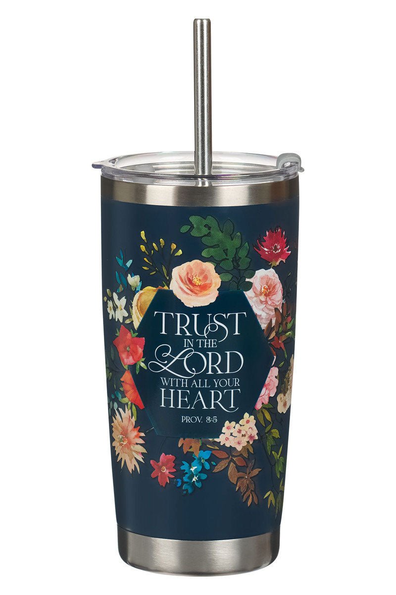 Trust Indigo Blue Floral Stainless Steel Travel Mug with Straw - Wholesale Accessory Market