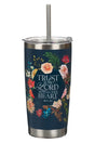 Trust Indigo Blue Floral Stainless Steel Travel Mug with Straw - Wholesale Accessory Market