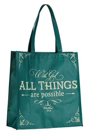 All Things are Possible Green Tote Bag - Wholesale Accessory Market