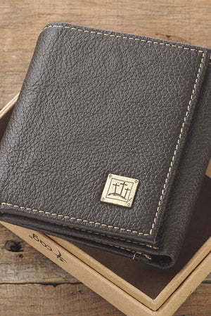 Three Crosses Genuine Leather Tri-Fold Wallet - Wholesale Accessory Market