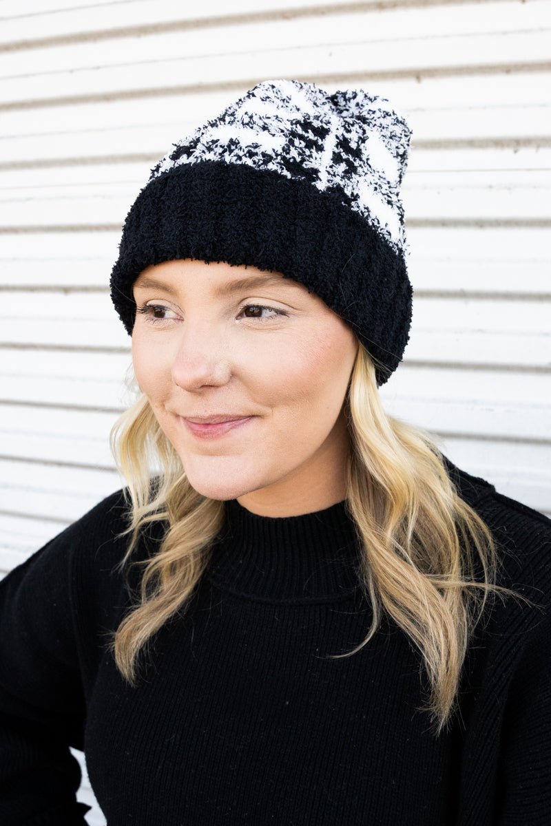 20% OFF! Cabin Cozy Plaid Beanie, Black - Wholesale Accessory Market