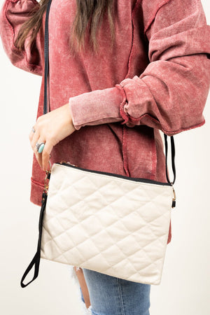 Be Clever Sadieville Quilted Crossbody Clutch, Ivory - Wholesale Accessory Market