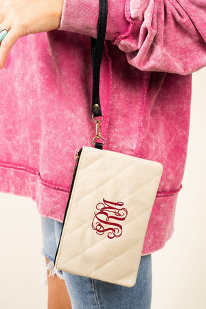 Be Clever Sadieville Quilted Wristlet Pouch, Ivory - Wholesale Accessory Market