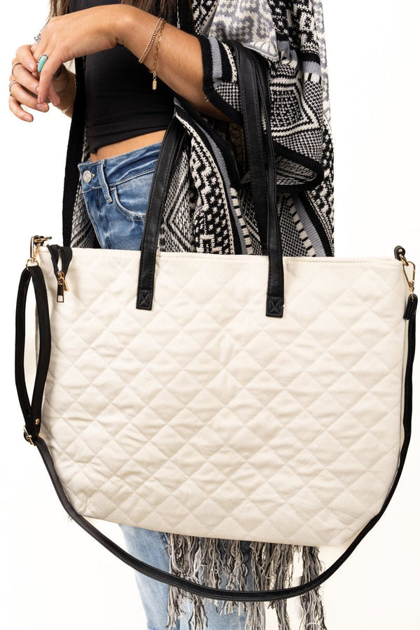 Sadieville Quilted Tote Bag, Ivory