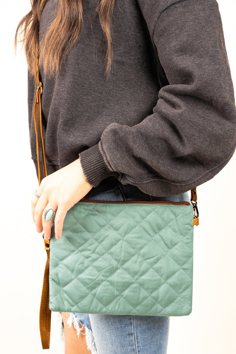 Sadieville Quilted Crossbody Clutch, Sage