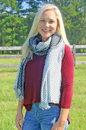 Be Clever Connect The Dots Scarf, White - Wholesale Accessory Market