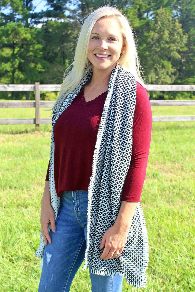 Be Clever Connect The Dots Scarf, White - Wholesale Accessory Market